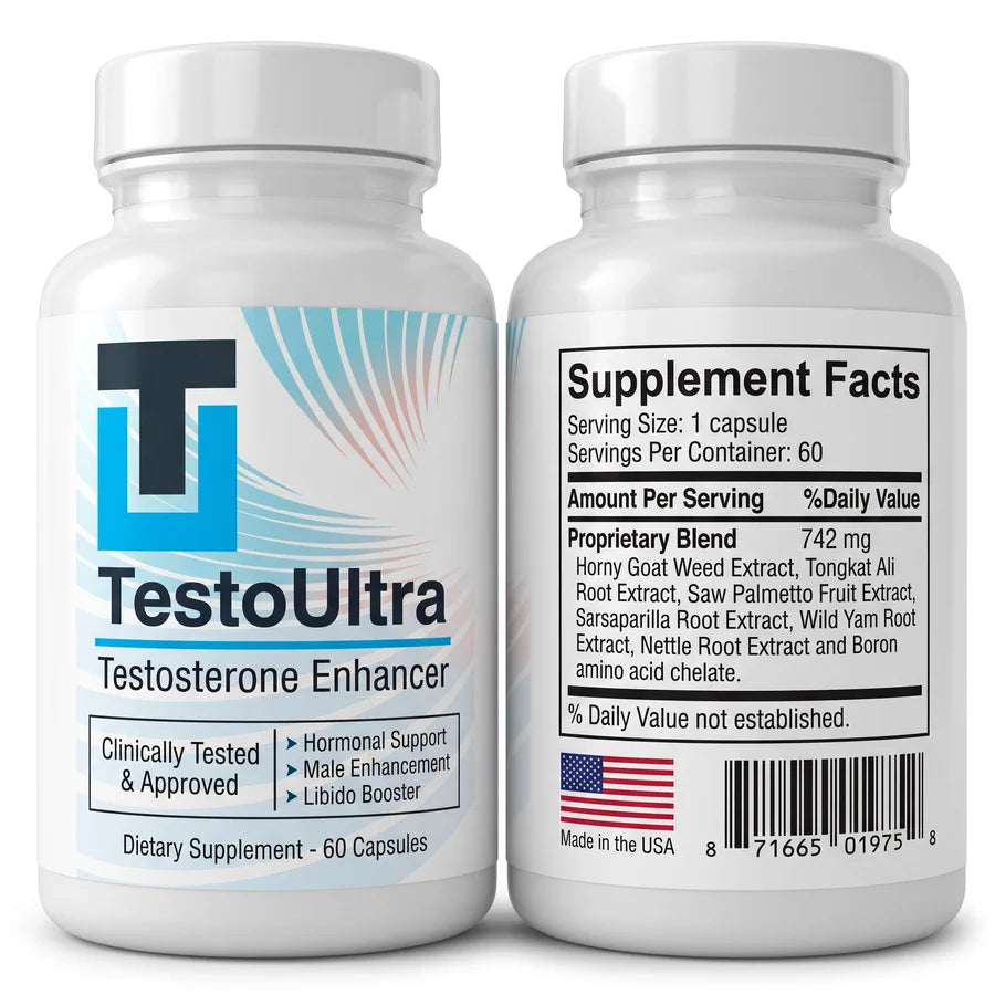 Testo Ultra Tradicional - frasco frontal y tabla de ingredientes