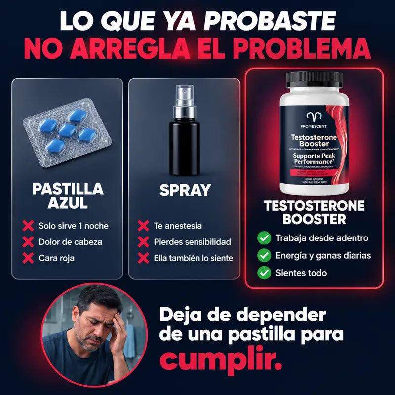 Lo que ya probaste no arregla el problema: pastilla azul y spray contra Testosterone Booster